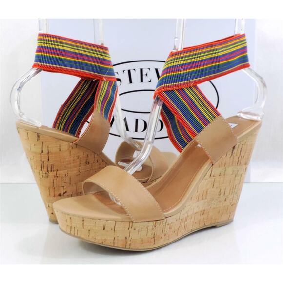 Steve Madden Roper Platform Wedge Sandal Heels Nude Bright Multi Size 9.5 - Picture 4 of 8